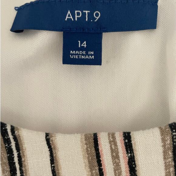 Apt 9 Women Shift Dress 14 Neutral Striped Linen Blend Coastal Office Travel - Picture 2 of 11
